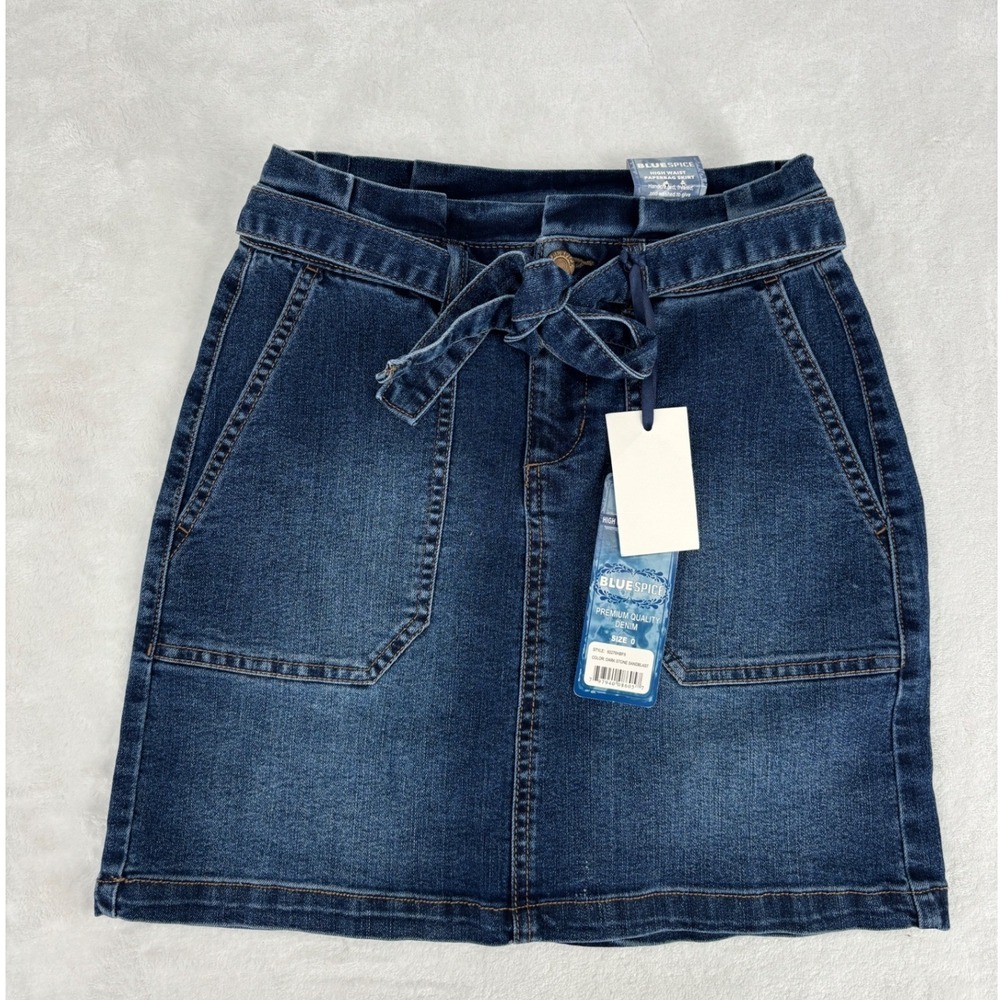 Blue Spice Denim Paperbag Skirt Womens Size 0 Dark Stoneโ Sandblast High Waist